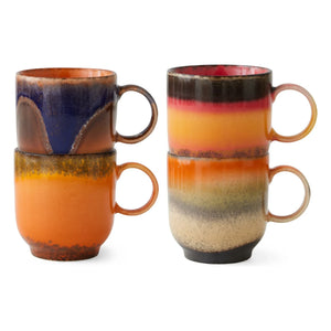 HKliving - Brasil Keramikbecher - 70er Jahre Keramik - 4er Set