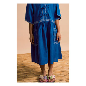 Maison Mangostan - Blaues Besticktes Voiles Kleid