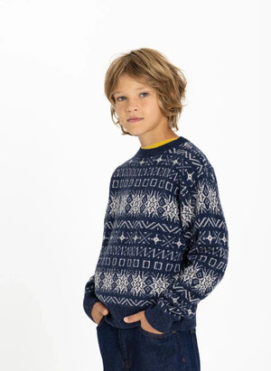 Hundred Pieces - Mika Jacquard Merinowolle Pullover | Grau Blau
