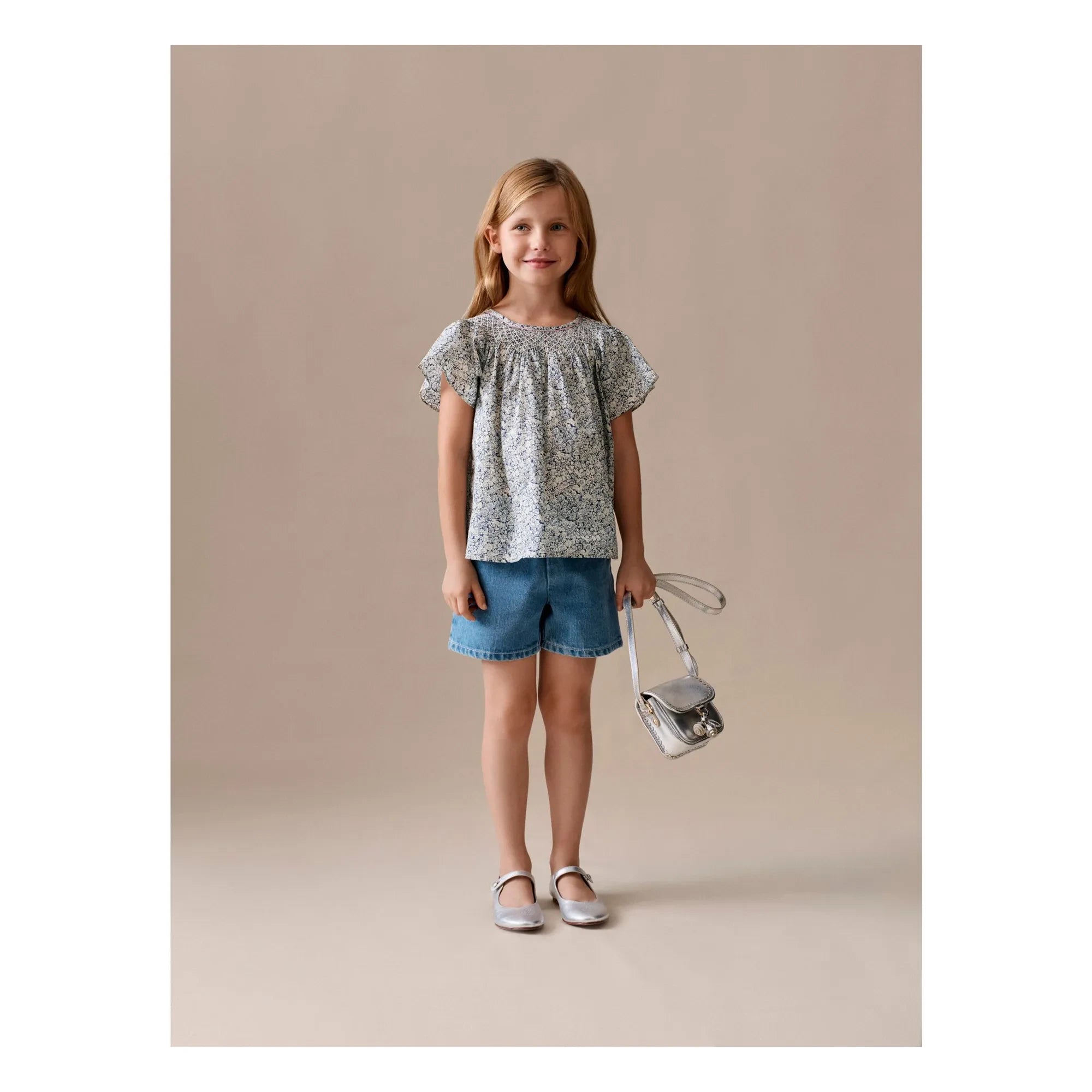 Bonpoint - Nella Fleurie Bio-Baumwoll-Rüschenbluse | Preußischblau