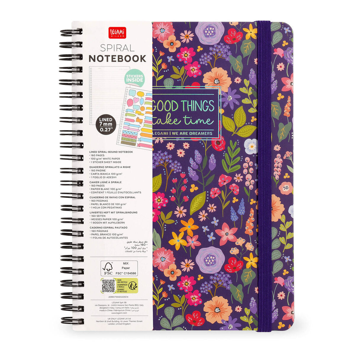 Legami - A4 Lined Defter ile Illustrated Hard Kılıf - Çiçekler - Jotter - Spiral-Bound