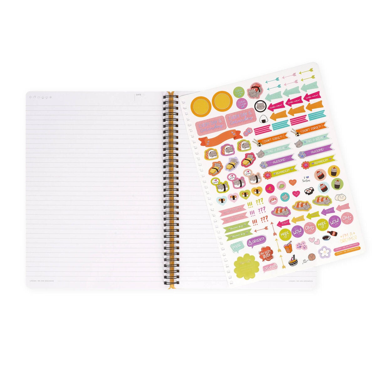 Legami - A4 Lined Notizbuch mit Illustrated Hard Hülle - Sushi Cat - Jotter - Spiral-Bound