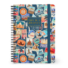 Legami - A5-liniertes Notizbuch mit illustrierter Hartschale - Reisesticker - Spiralbindung