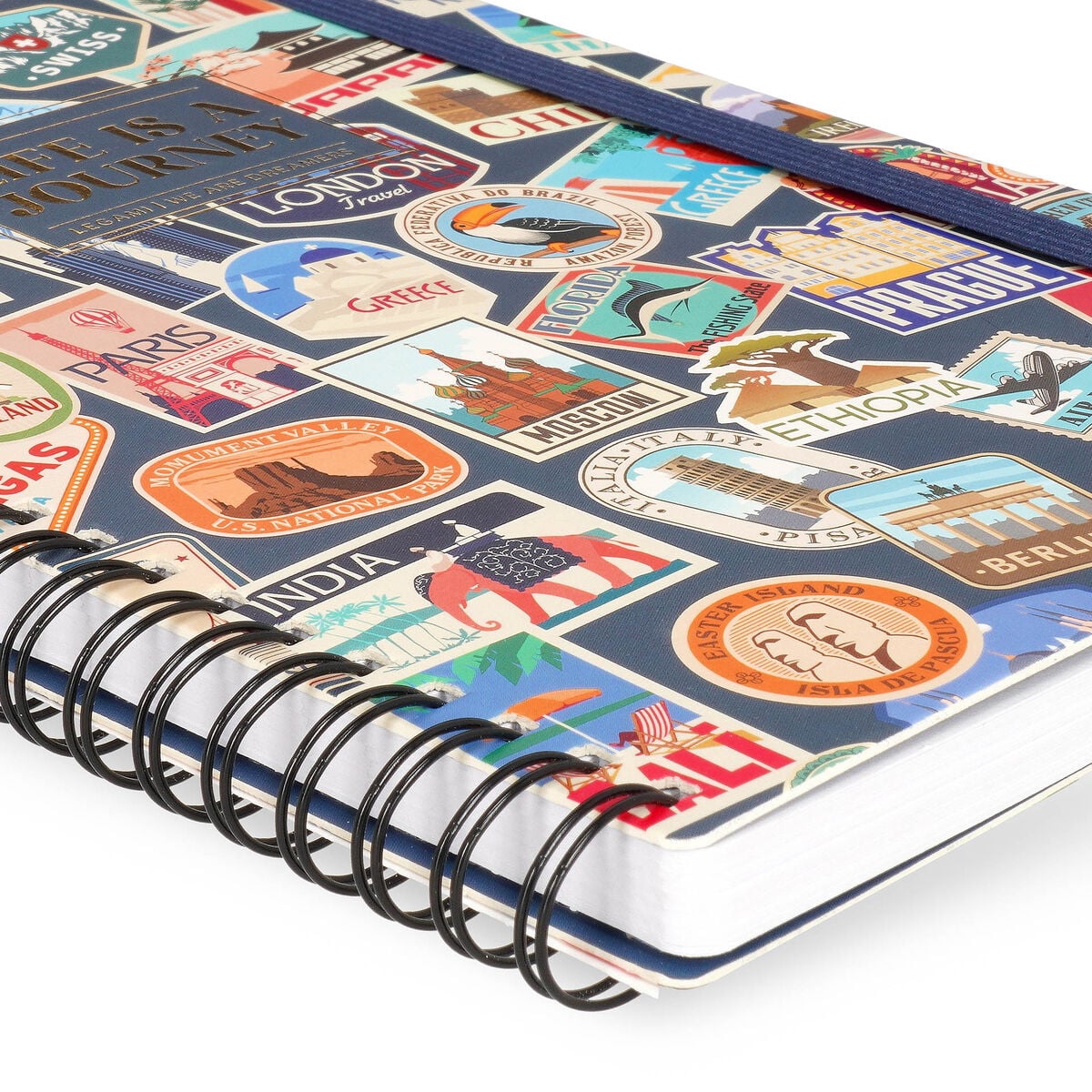 Legami - A5-liniertes Notizbuch mit illustrierter Hartschale - Reisesticker - Spiralbindung