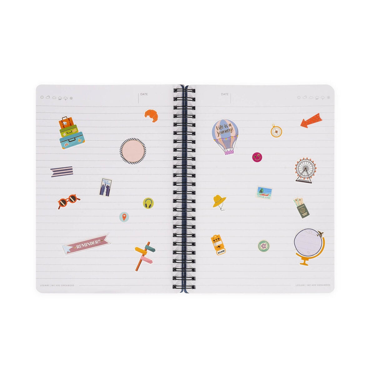 Legami - A5-liniertes Notizbuch mit illustrierter Hartschale - Reisesticker - Spiralbindung