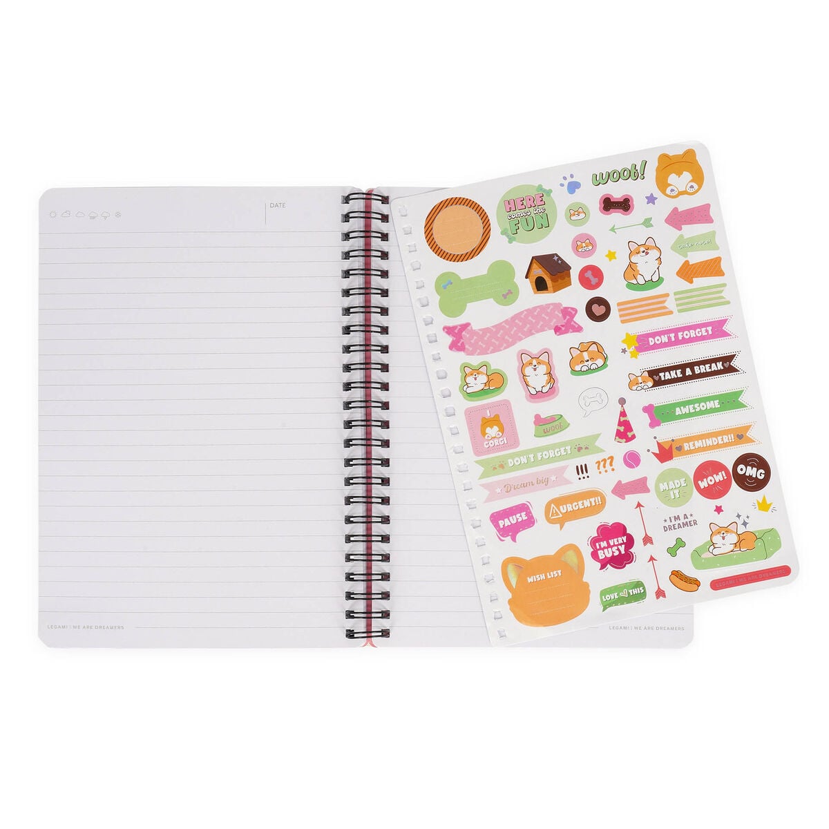 Legami - A5 Lined Defter ile Illustrated Hard Kılıf - Corgi - Jotter - Spiral-Bound