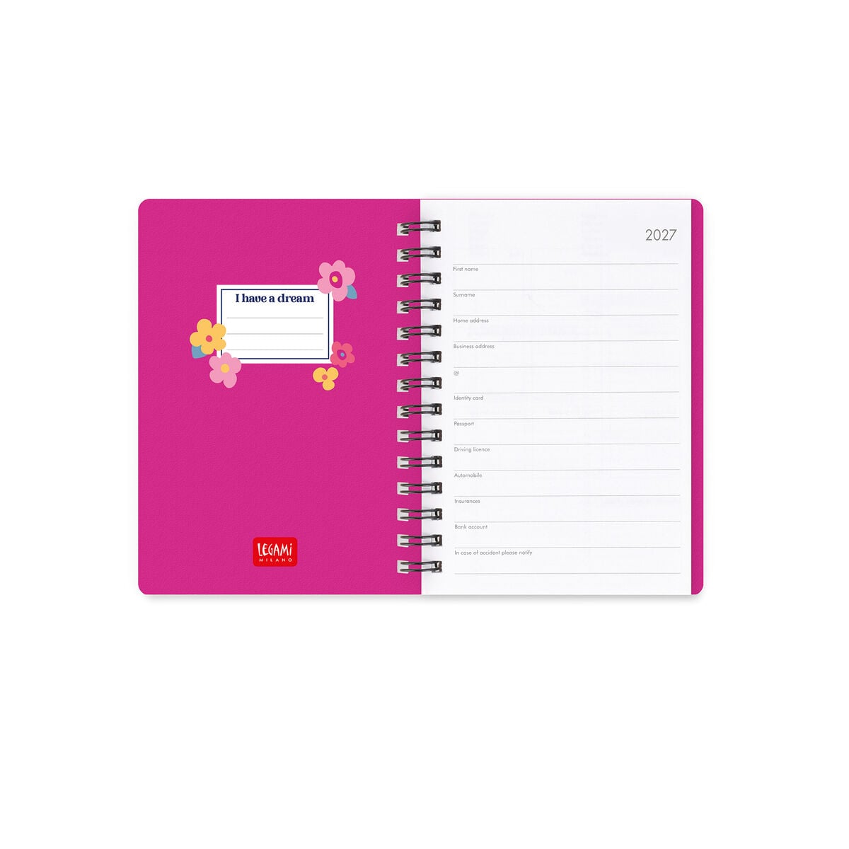 Legami - 12-Month Weekly Günlük - Küçük Spiral-Bound 2027 - Çiçekler