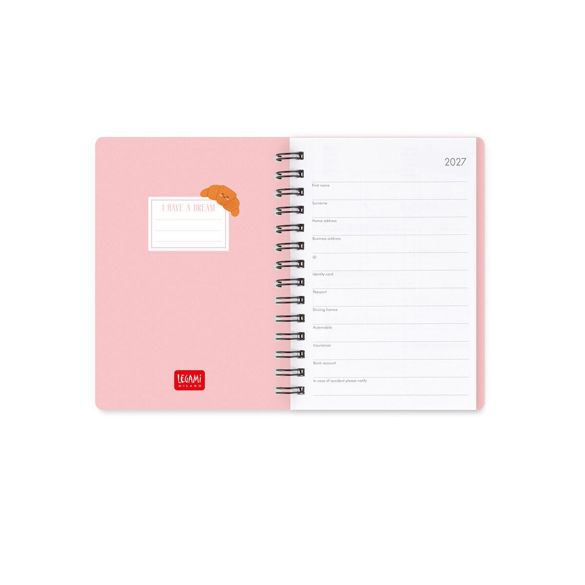 Legami - 12-Month Weekly Günlük - Küçük Spiral-Bound 2027 - Croissant