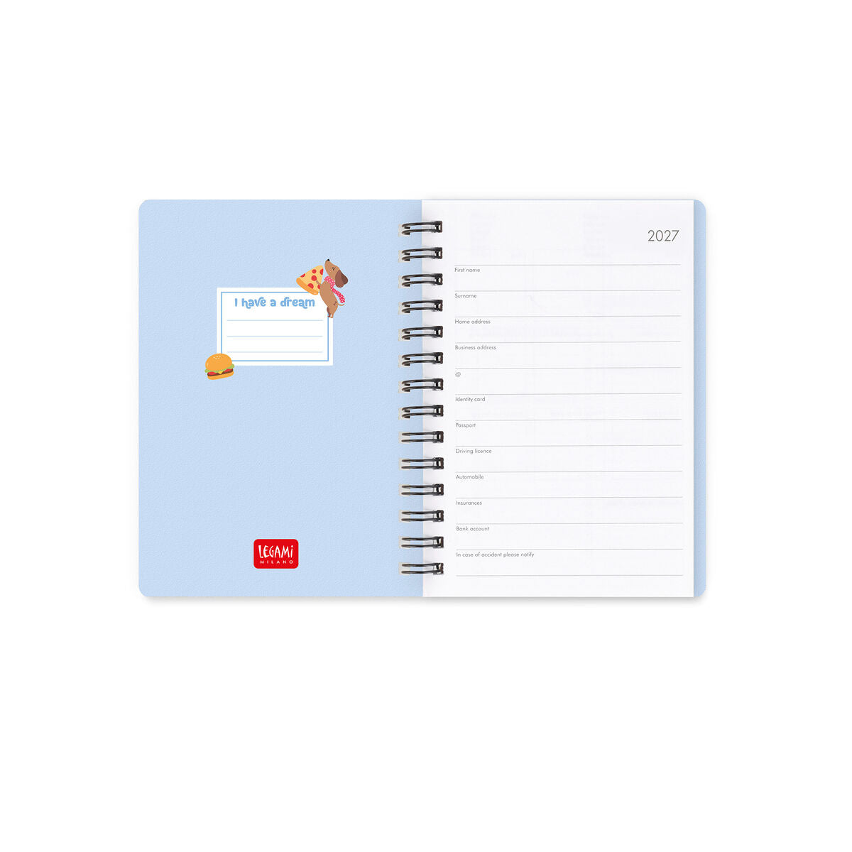 Legami - 12-Month Weekly Günlük - Küçük Spiral-Bound 2027 - Dachsund