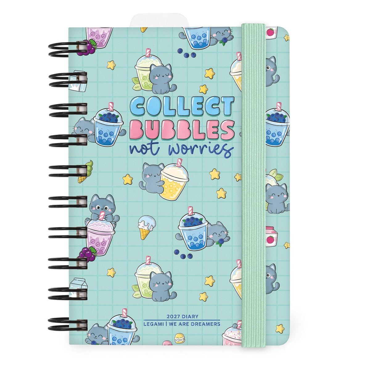 Legami - 12-Month Küçük Spiral-Bound Daily Günlük 2027 - Kitty Bubble Tea