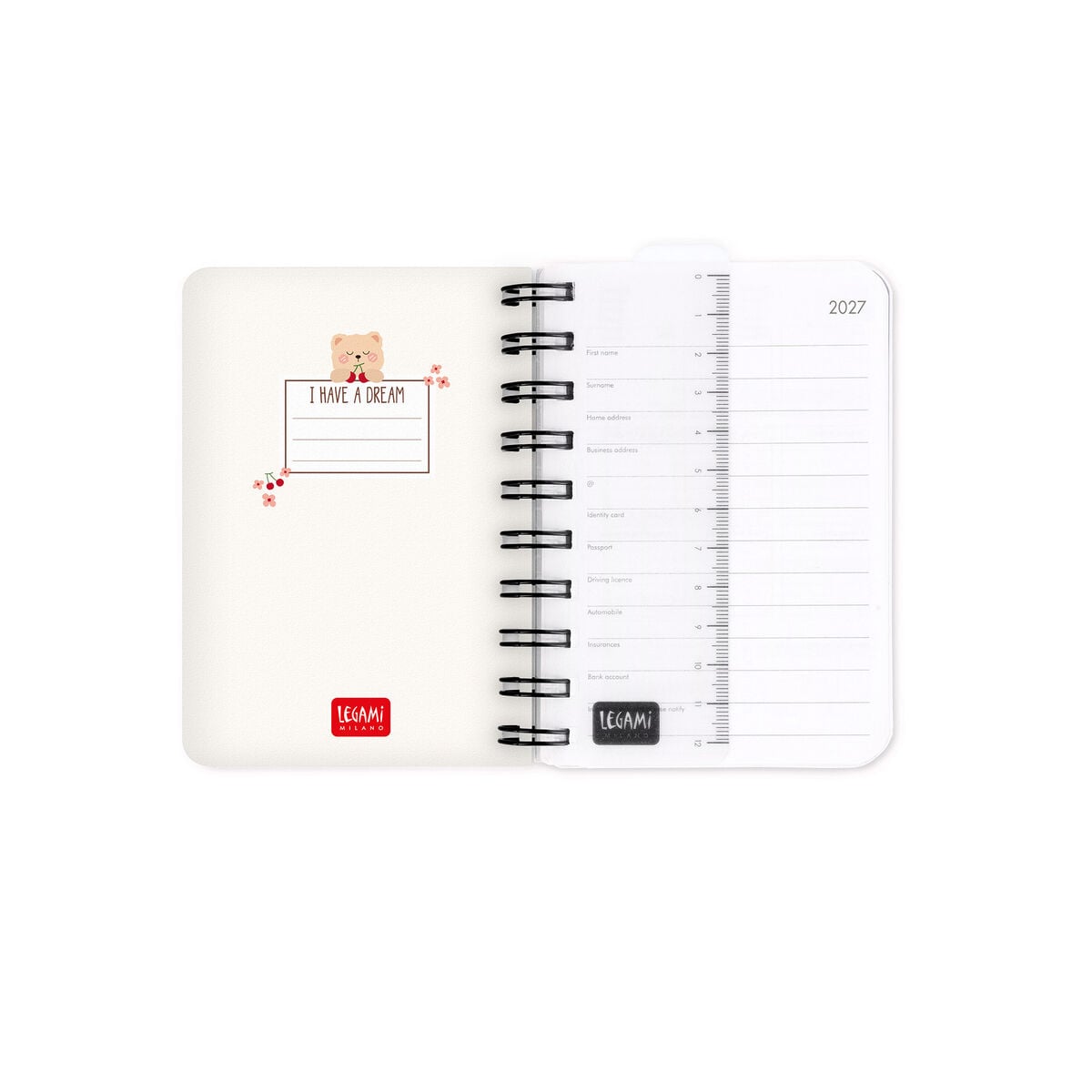 Legami - 12-Month Küçük Spiral-Bound Daily Günlük 2027 - Ayıcık White