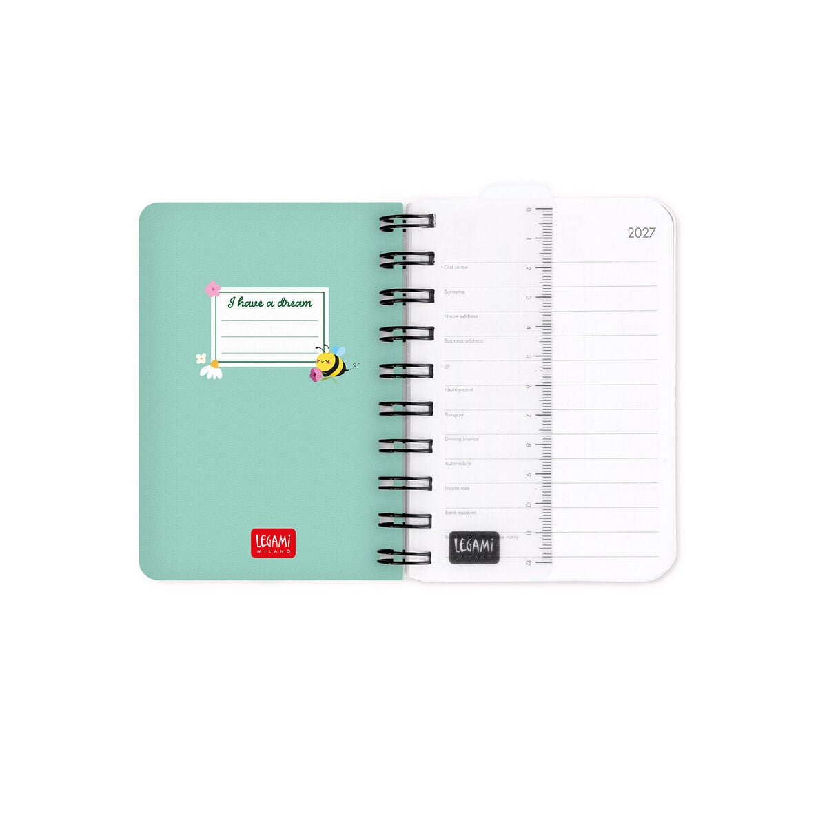 Legami - 12-Month Küçük Spiral-Bound Daily Günlük 2027 - Bee