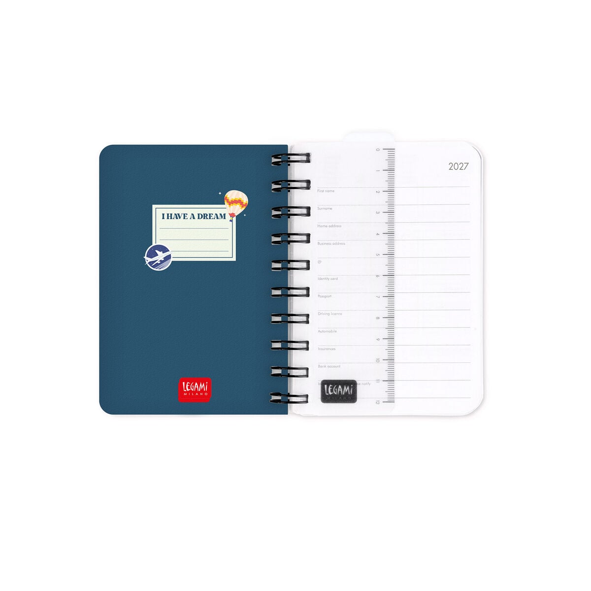 Legami - 12-Month Küçük Spiral-Bound Daily Günlük 2027 - Seyahat Stickers