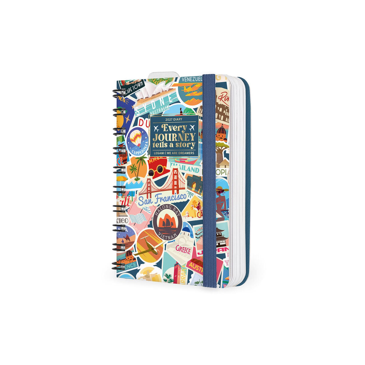 Legami - 12-Month Küçük Spiral-Bound Daily Günlük 2027 - Seyahat Stickers