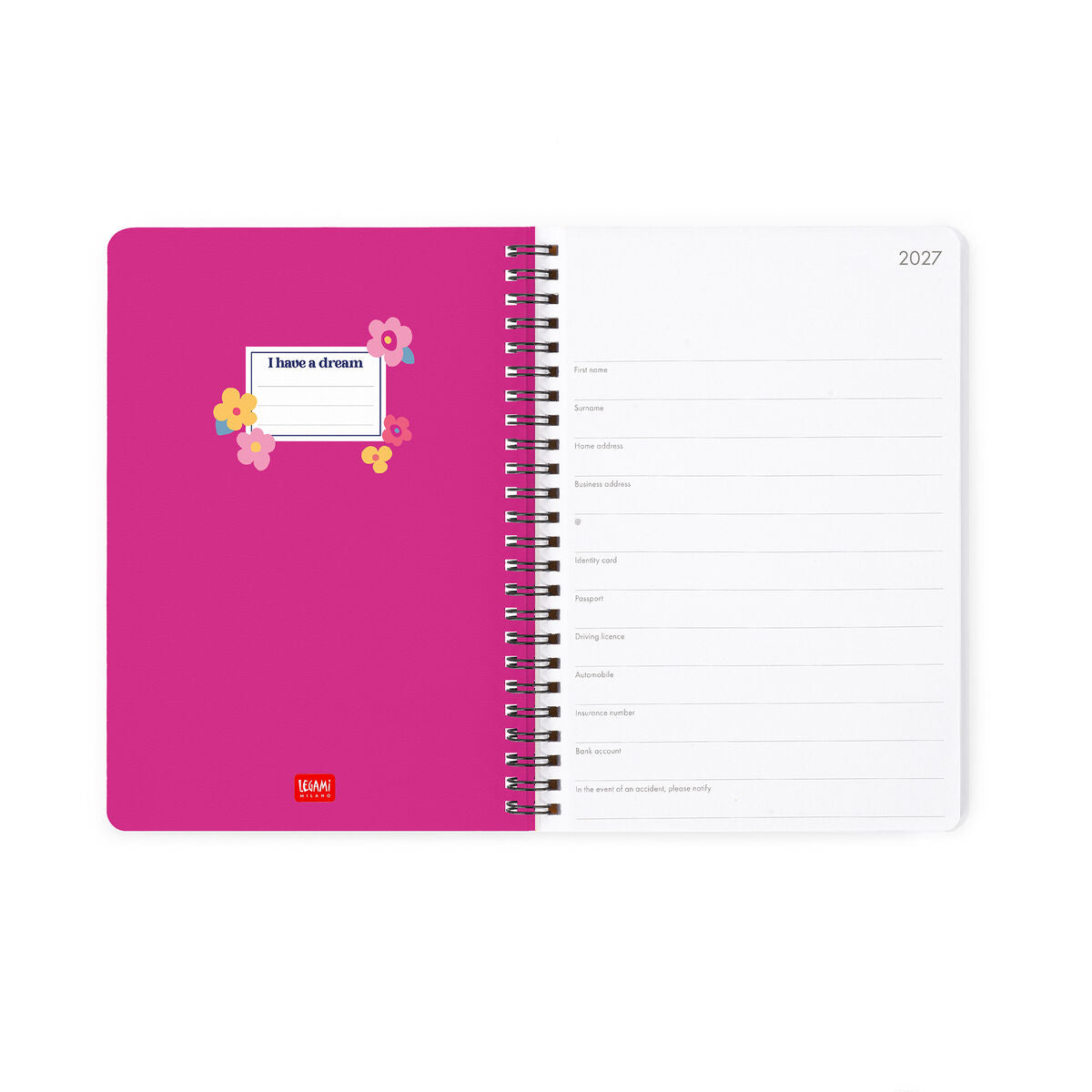 Legami - 12-Month Büyük Spiral-Bound Weekly Günlük 2027 - Çiçekler