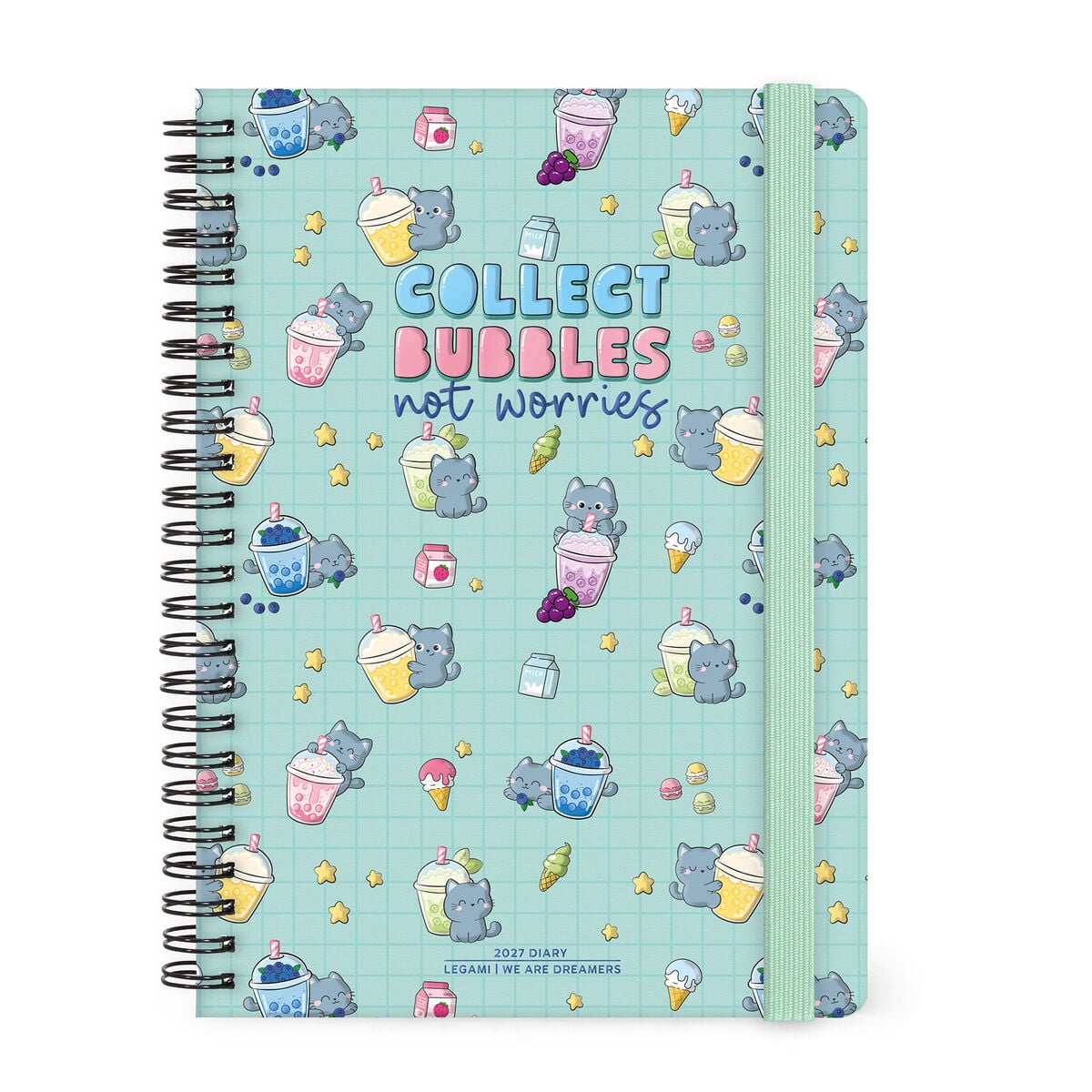 Legami - 12-Month Büyük Spiral-Bound Weekly Günlük 2027 - Kitty Bubble Tea