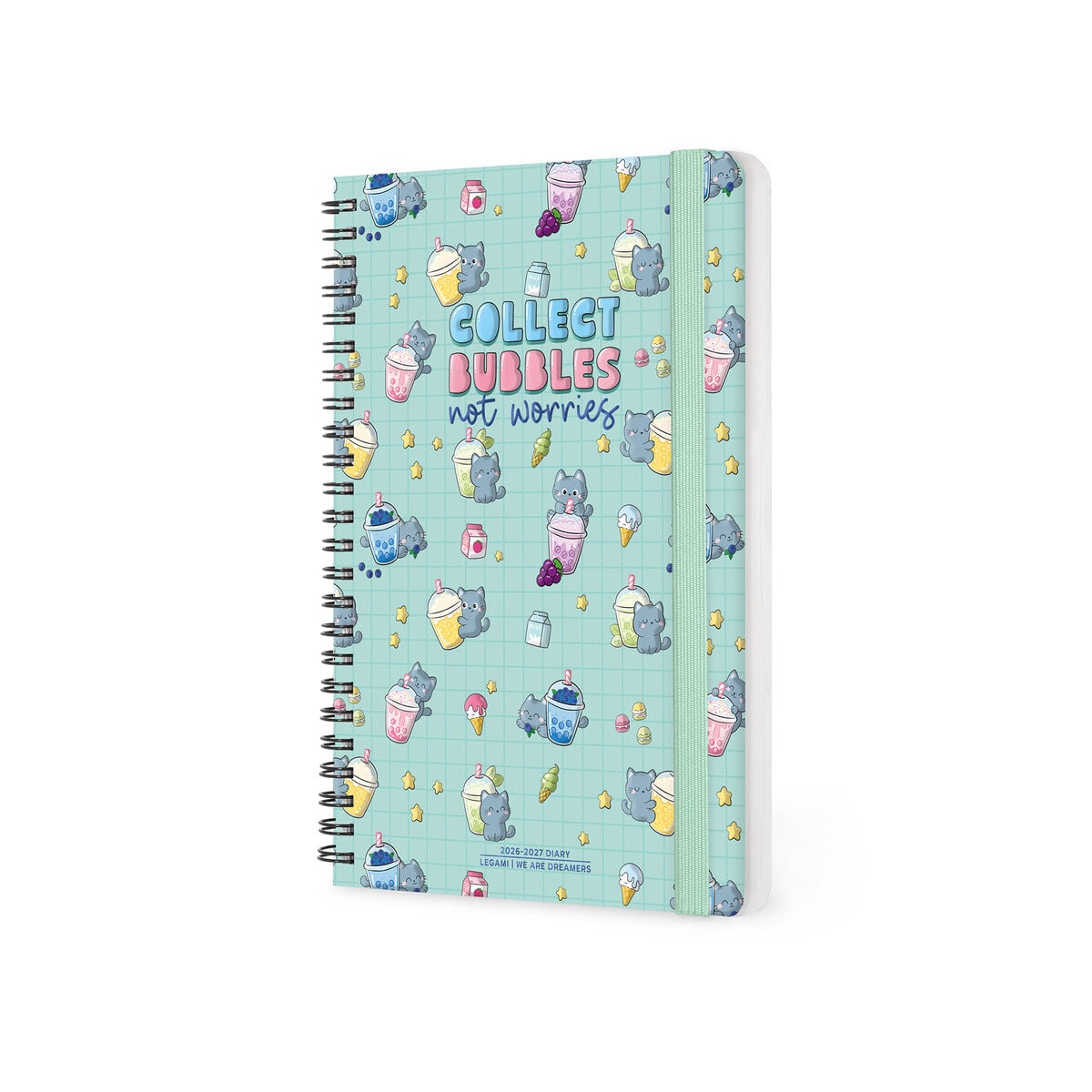 Legami - 12-Month Büyük Spiral-Bound Weekly Günlük 2027 - Kitty Bubble Tea