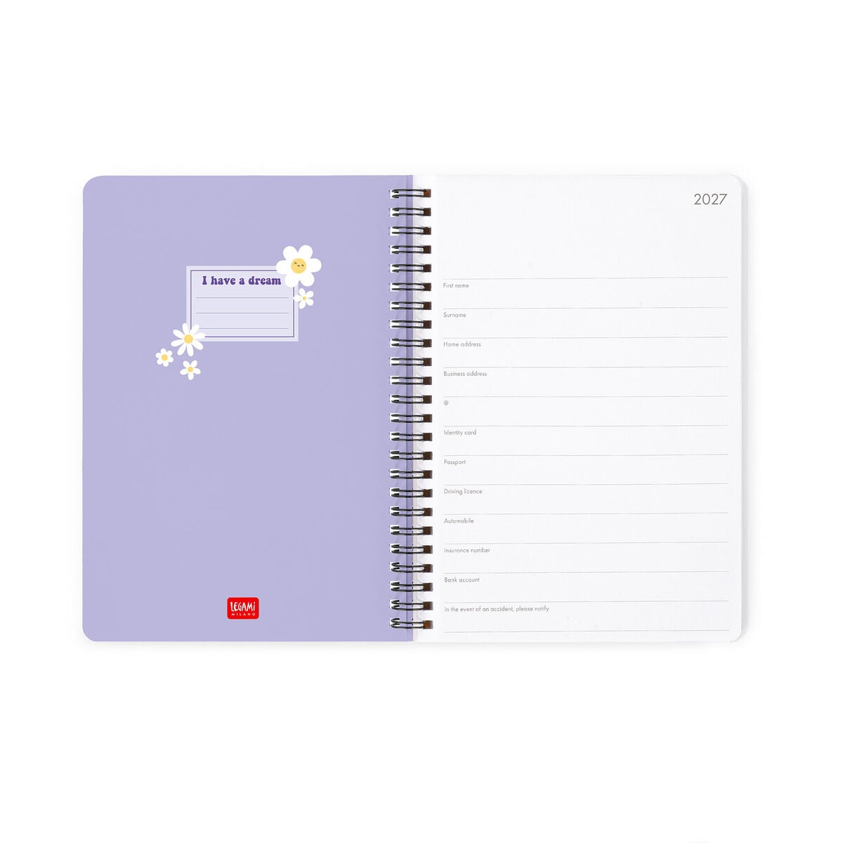 Legami - 12-Month Büyük Spiral-Bound Weekly Günlük 2027 - Daisy
