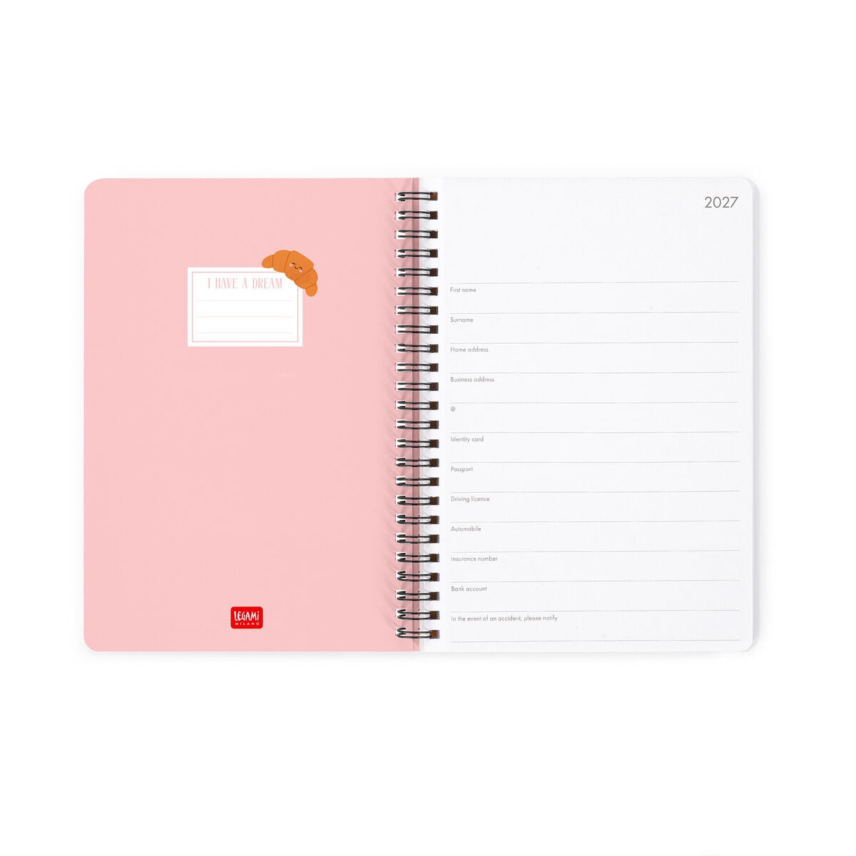 Legami - 12-Month Büyük Spiral-Bound Weekly Günlük 2027 - Croissant