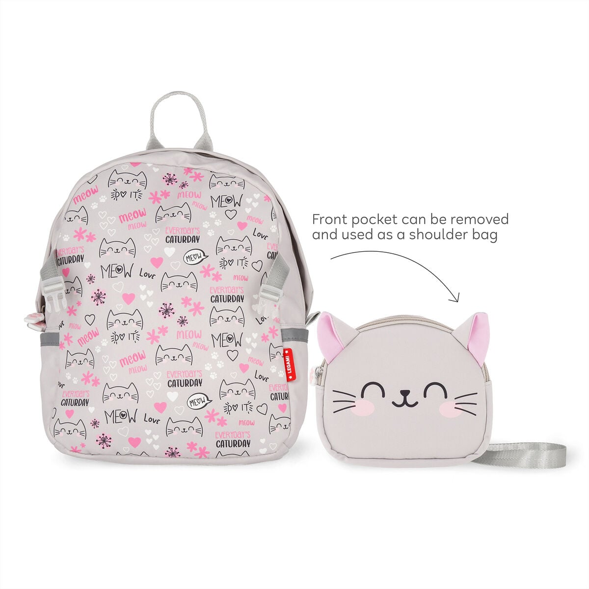 Legami - 2-in-1 Kitty Sırt Çantası ile Removable Front Pocket - Çok Tatlı!