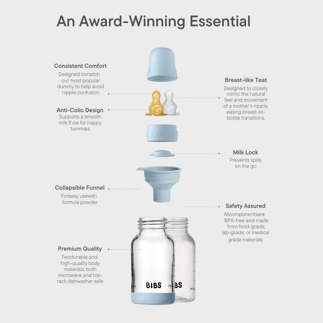 BIBS Baby Glass Bottle Complete Set - Ivory-Baby Bottles-Ivory-110ml | Natural Baby Shower