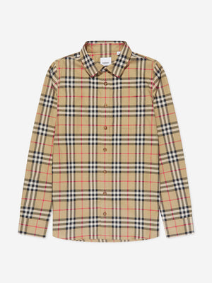 Burberry Boys Owen Long Sleeve Check Shirt in Beige