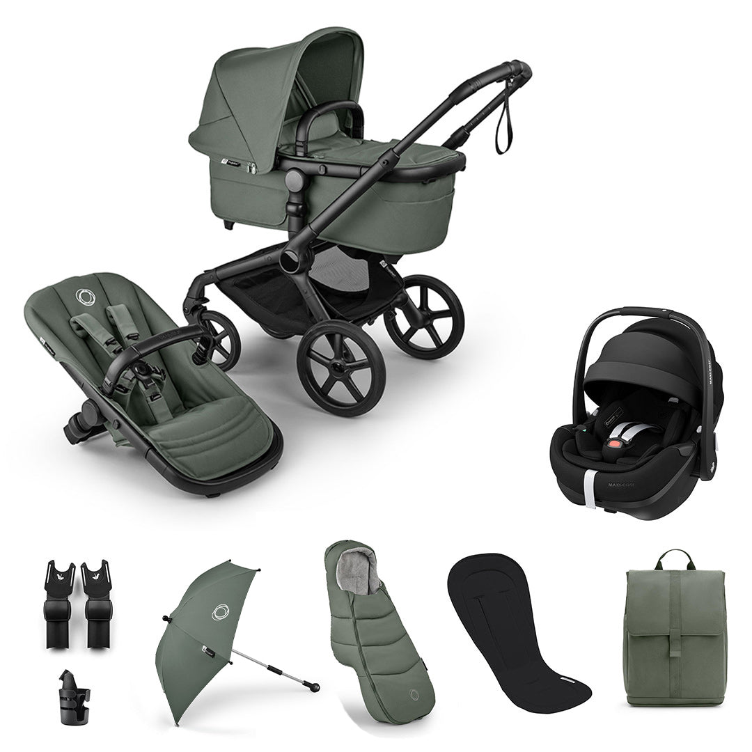 Bugaboo Fox 5 Renew Ultimate + Pebble Pro 2 Travel System-Travel Systems-Forest Green-No Base | Natural Baby Shower
