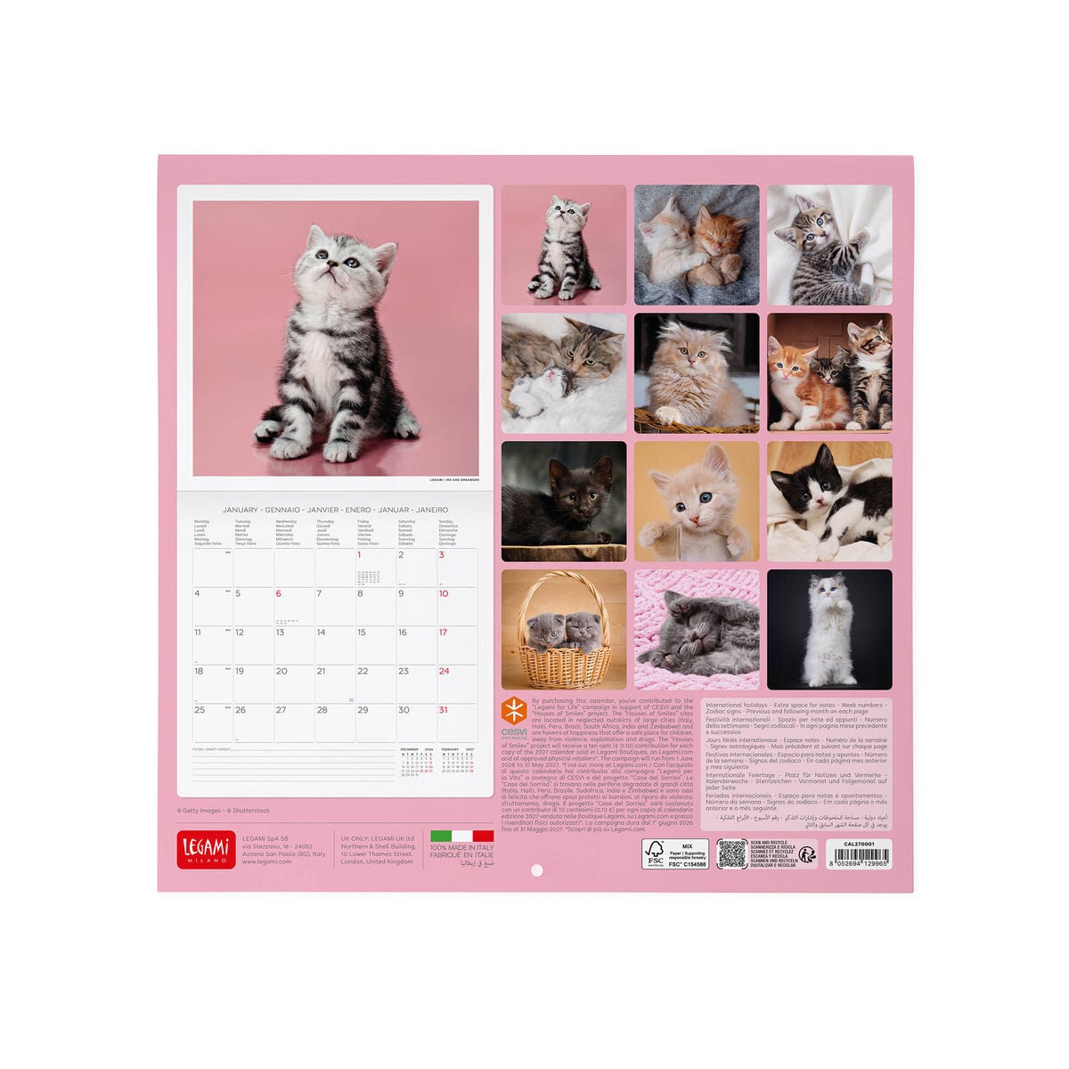 Legami - Kittens 2027 Wall Takvim - 30 x 29 cm