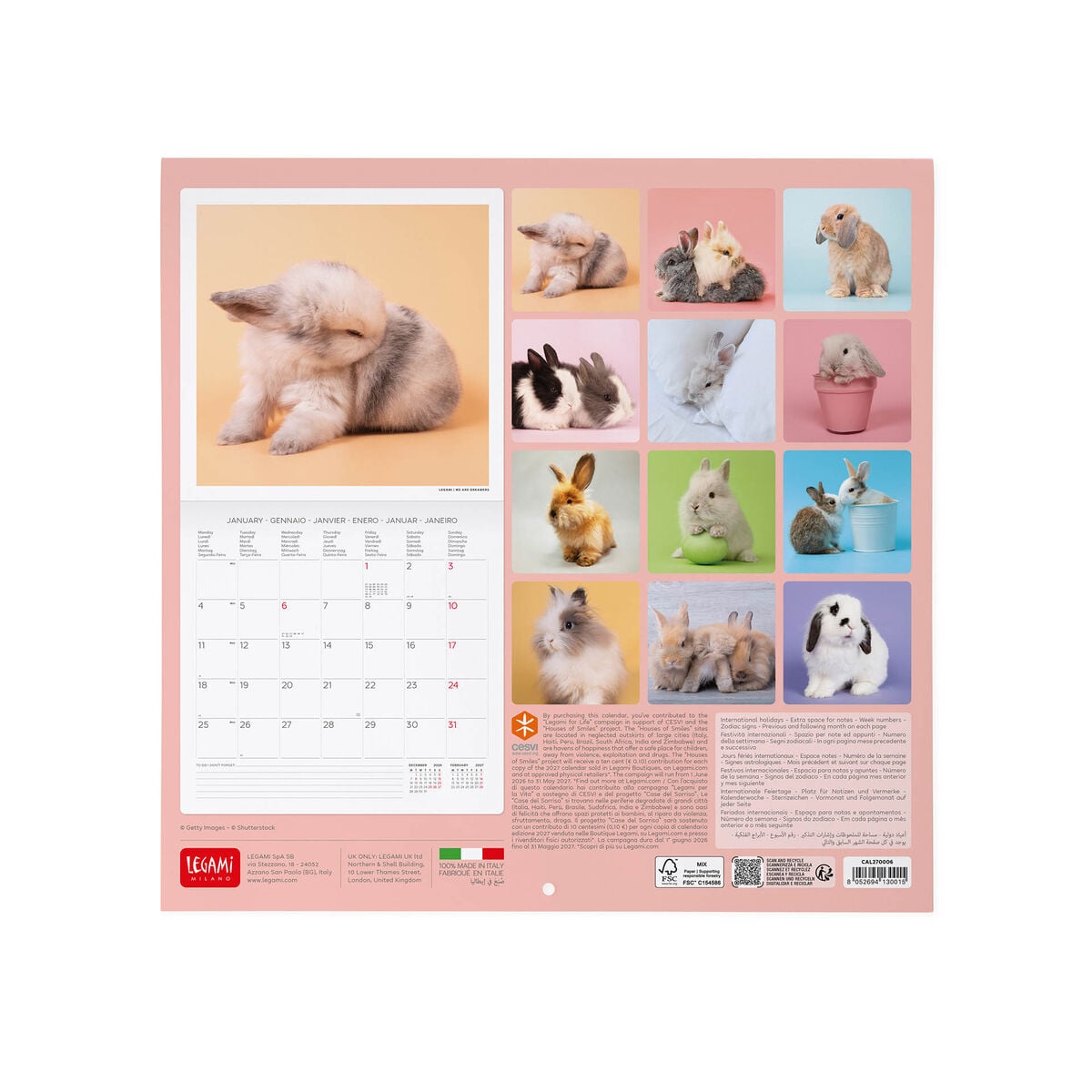 Legami - Honey Tavşan 2027 Wall Takvim - 30 x 29 cm
