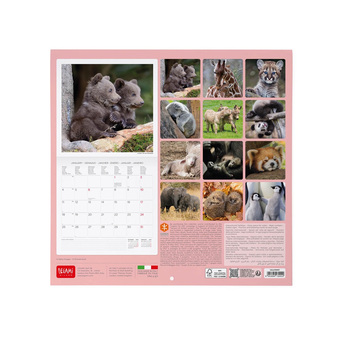 Legami - Baby Animals 2027 Wall Takvim - 30 x 29 cm