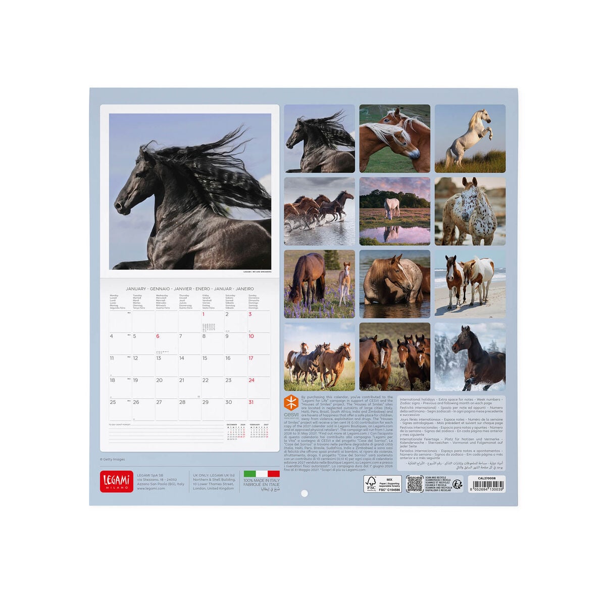 Legami - Wild Horses 2027 Wall Takvim - 30 x 29 cm