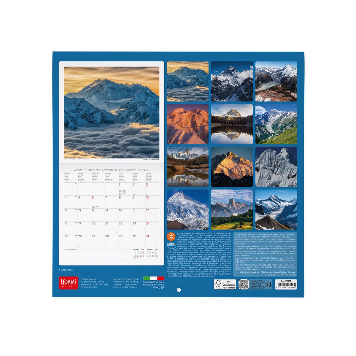 Legami - Mountains 2027 Wall Takvim - 30 x 29 cm