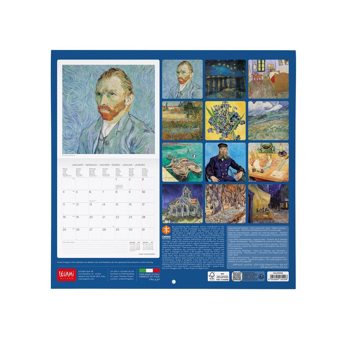 Legami - Vincent Van Gogh 2027 Wall Takvim - 30 x 29 cm