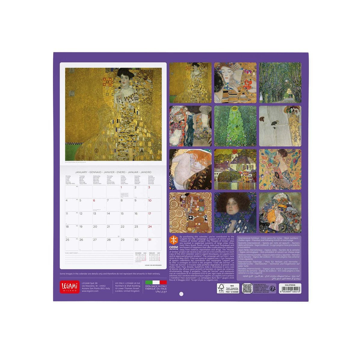 Legami - Gustav Klimt 2027 Wall Takvim - 30 x 29 cm