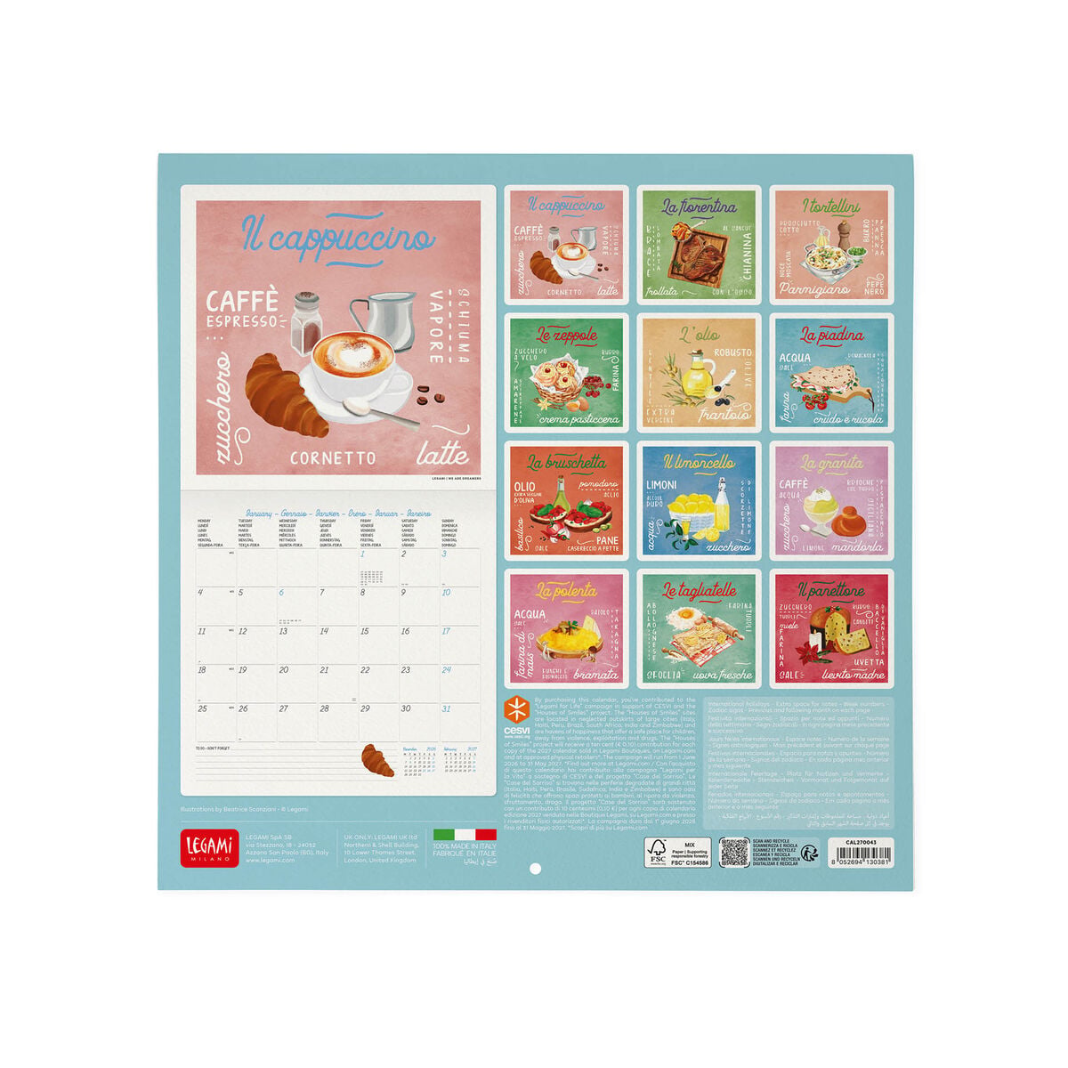 Legami - La Dolce Vita 2027 Wall Takvim - 30 x 29 cm