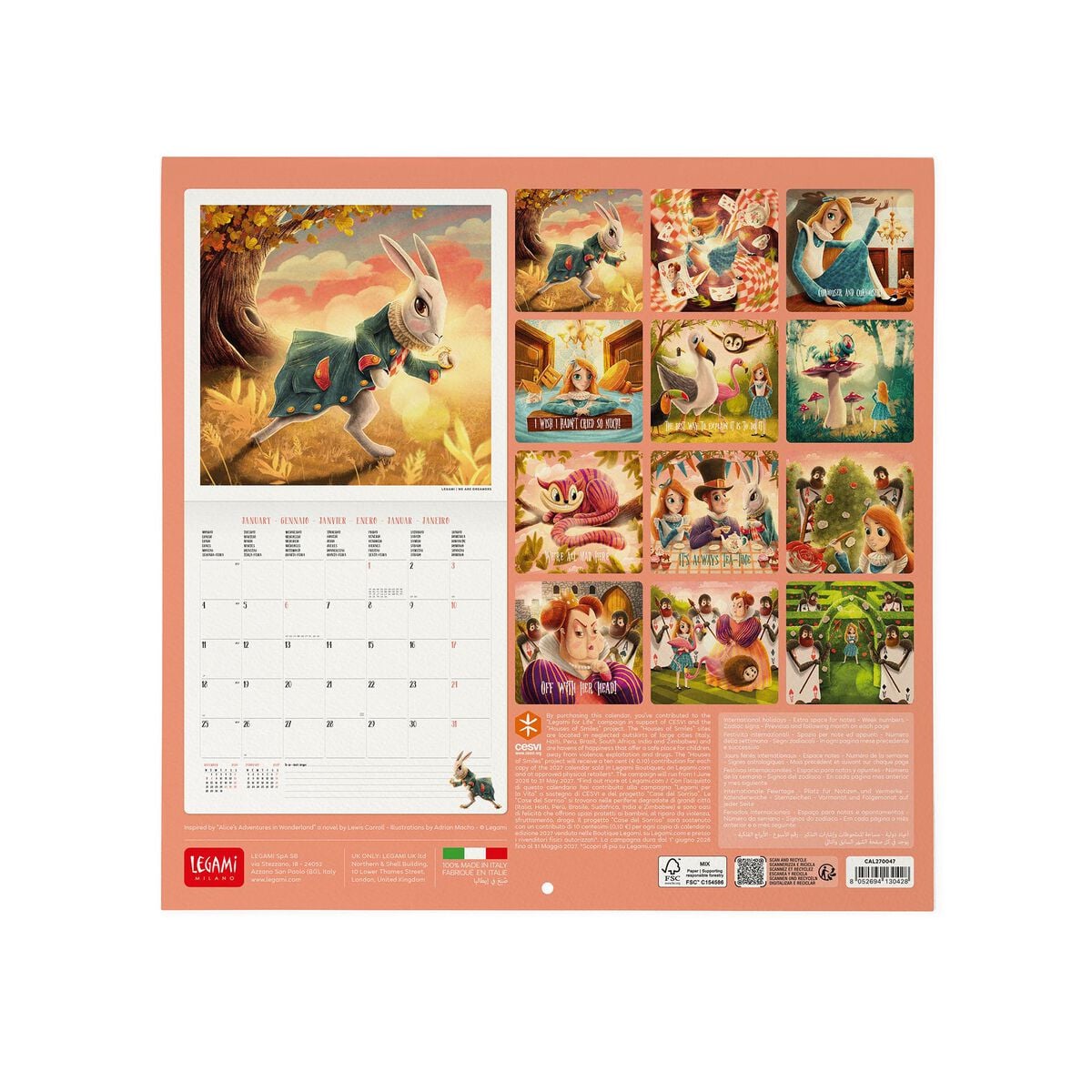 Legami - Alice in Wonderland 2027 Wall Takvim - 30 x 29 cm