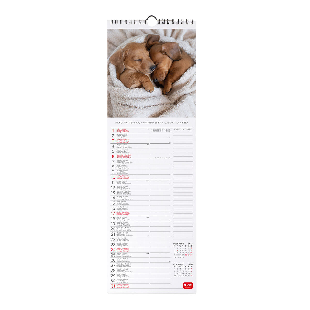 Legami - Puppies 2027 Wall Takvim - 16 x 49 cm