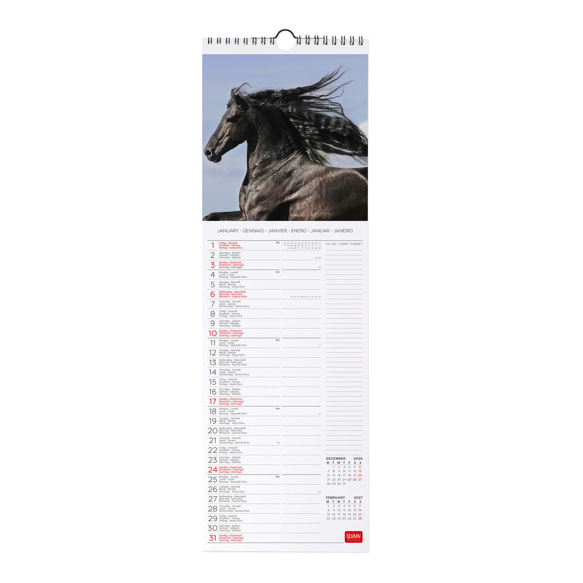 Legami - Wild Horses 2027 Wall Takvim - 16 x 49 cm