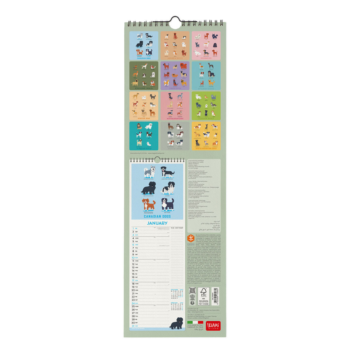 Legami - Dogs World 2027 Wall Takvim - 16 x 49 cm