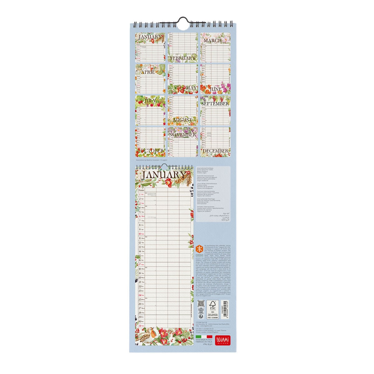 Legami - My Secret Garden 2027 Wall Takvim - 16 x 49 cm