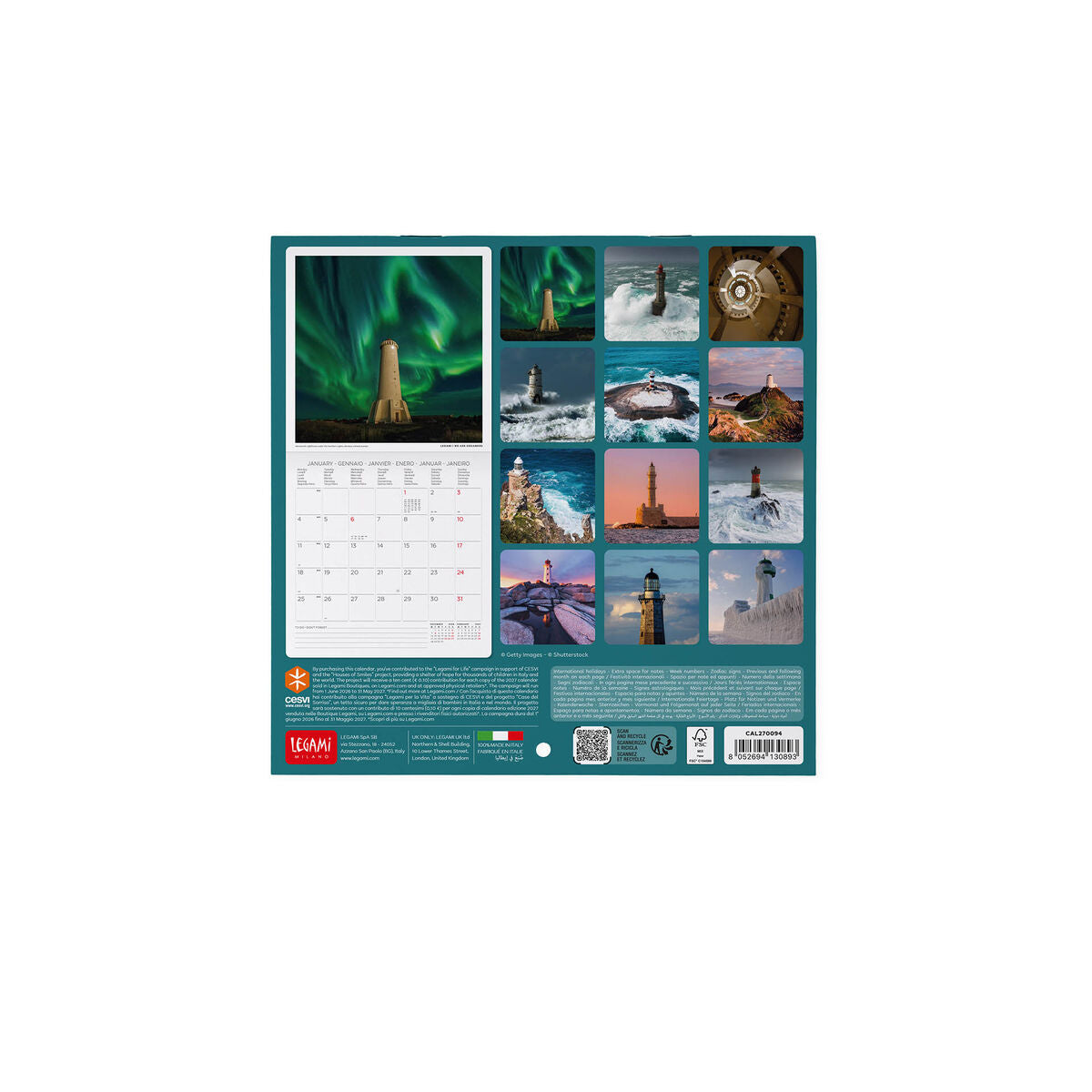 Legami - Lighthouses World 2027 Wall Takvim - 18 x 18 cm