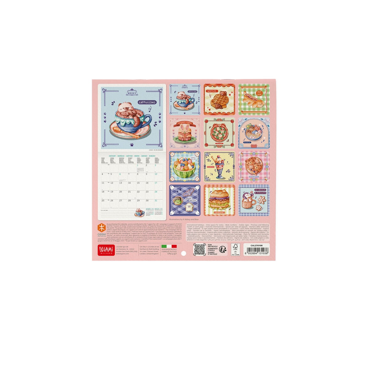Legami - Cutie Foodie 2027 Wall Takvim - 18 x 18 cm