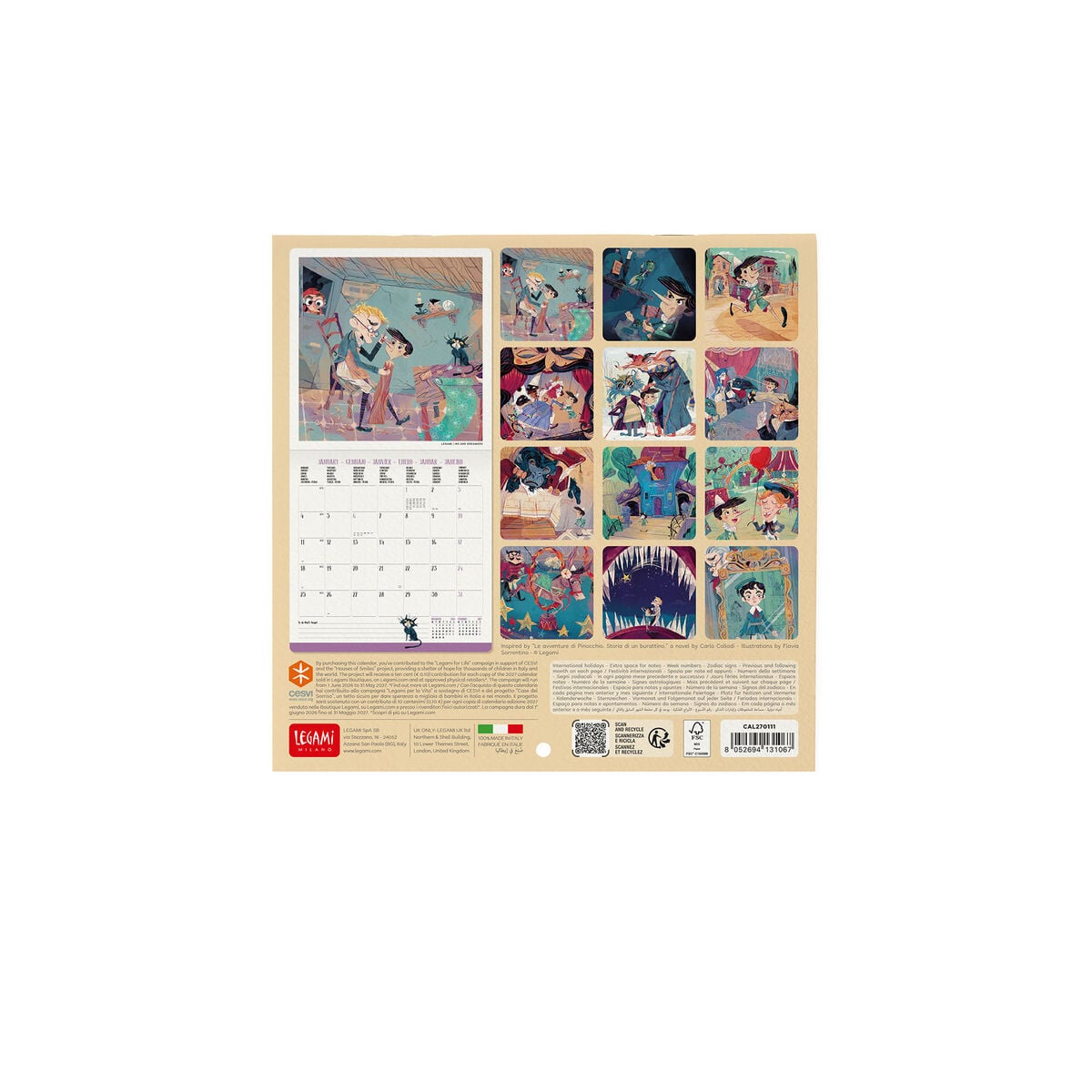 Legami - Pinocchio 2027 Wall Takvim - 18 x 18 cm