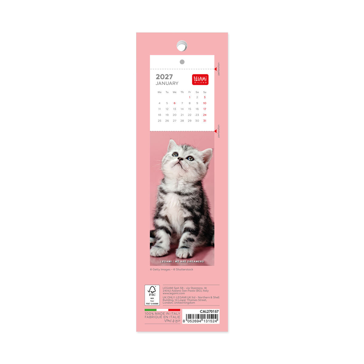 Legami - Kittens 2027 Kitap Ayracı Takvim - 5,5 x 18 cm