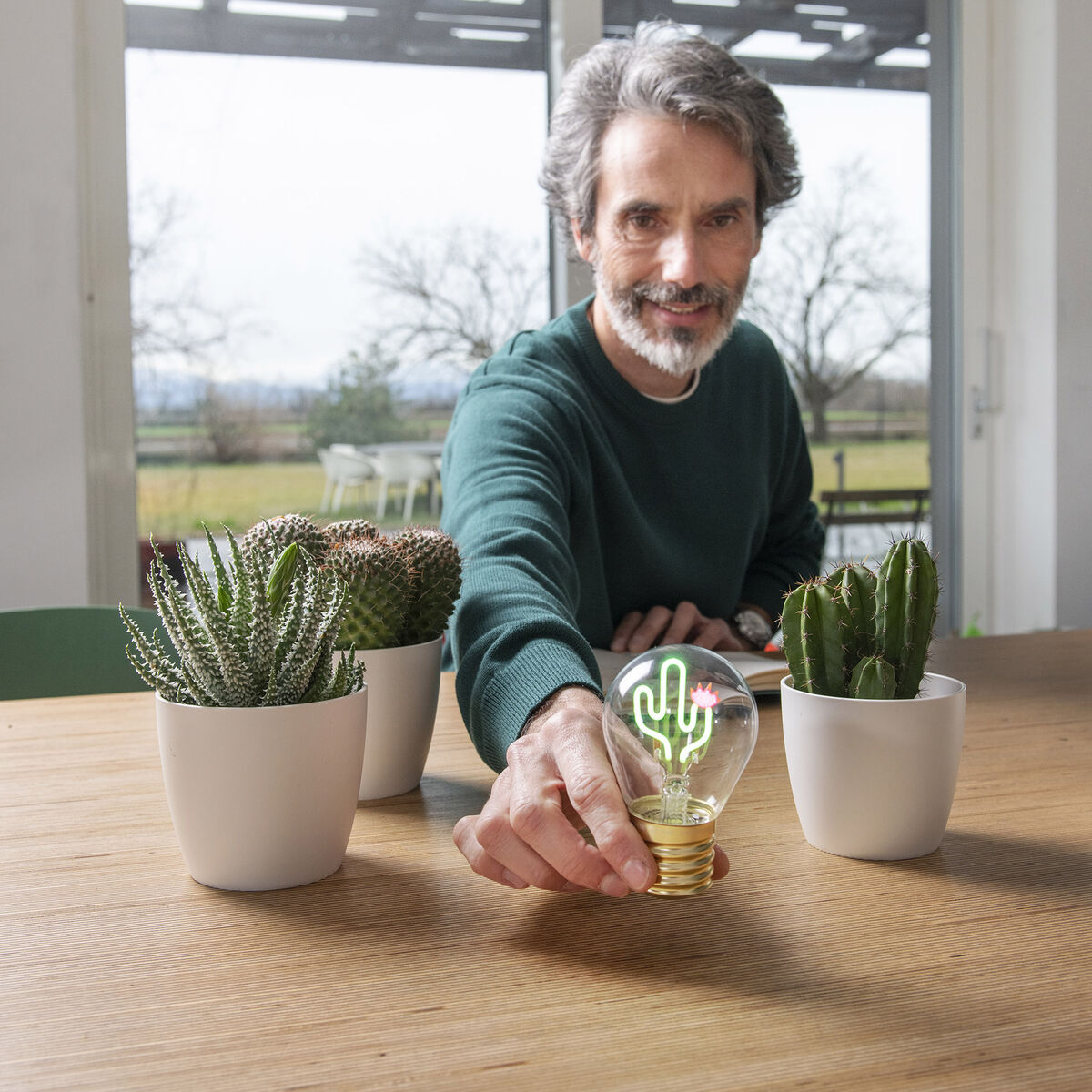 Legami - Dekorativ Lightbulb-Shaped Table Lamp - Cactus - Bulb Fiction
