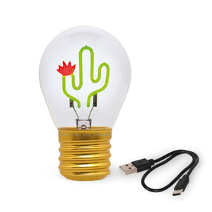 Legami - Dekorativ Lightbulb-Shaped Table Lamp - Cactus - Bulb Fiction