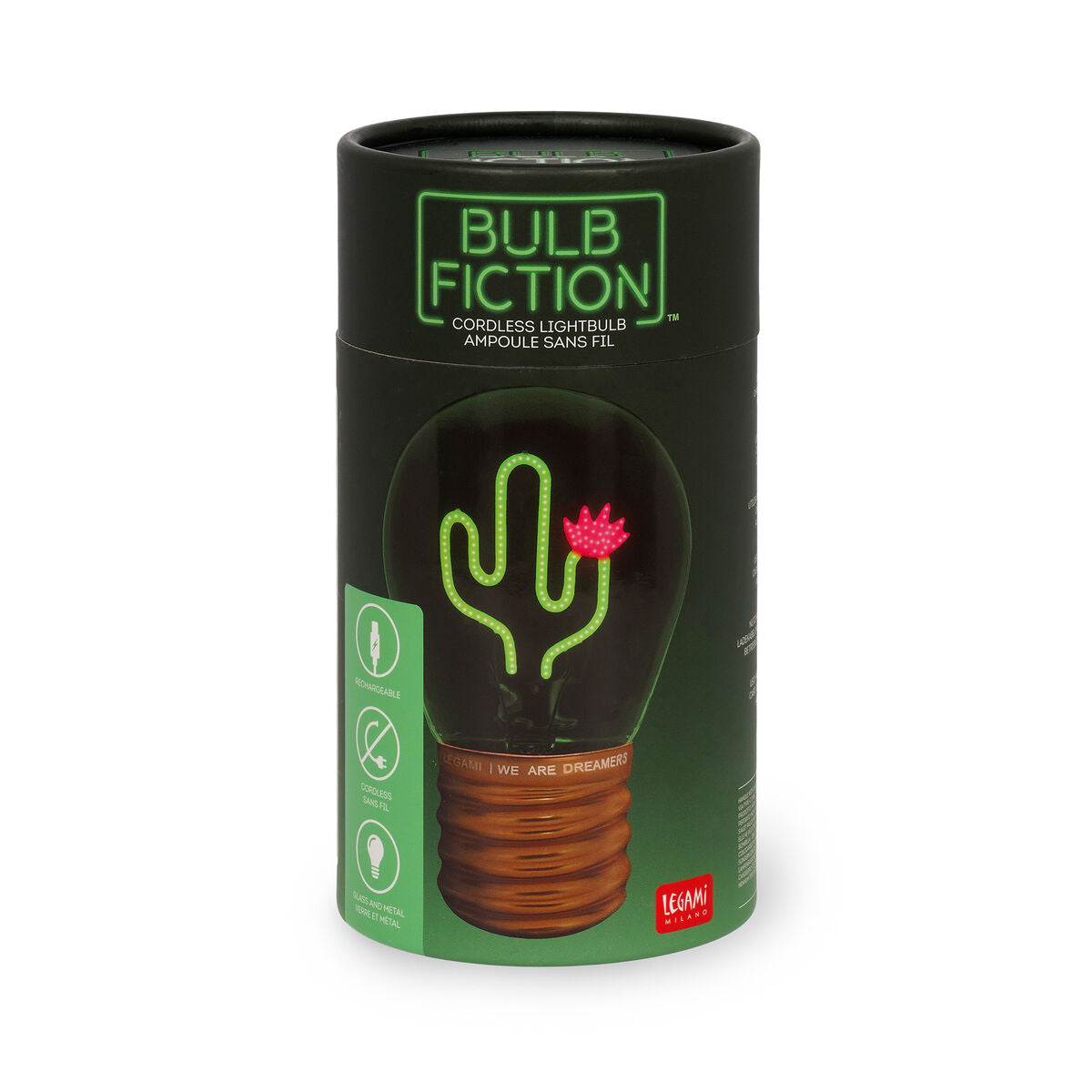 Legami - Dekorativ Lightbulb-Shaped Table Lamp - Cactus - Bulb Fiction