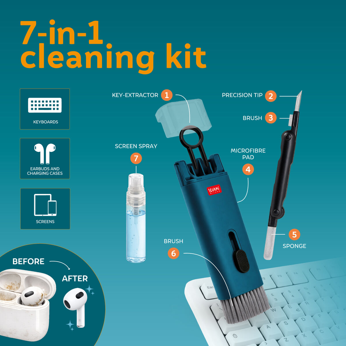 Legami - Temizleme Kit Electronic Devices - 7-in-1 Temizleme Kit