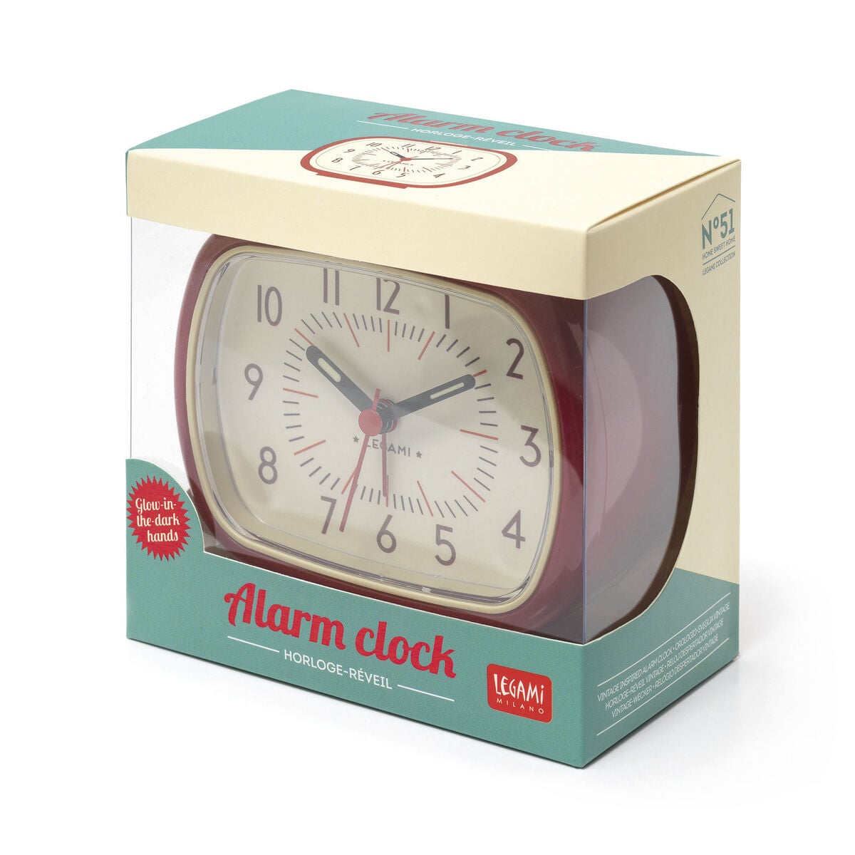 Legami - Vintage Inspired Alarm Clock - Red - Retro Alarm Clock