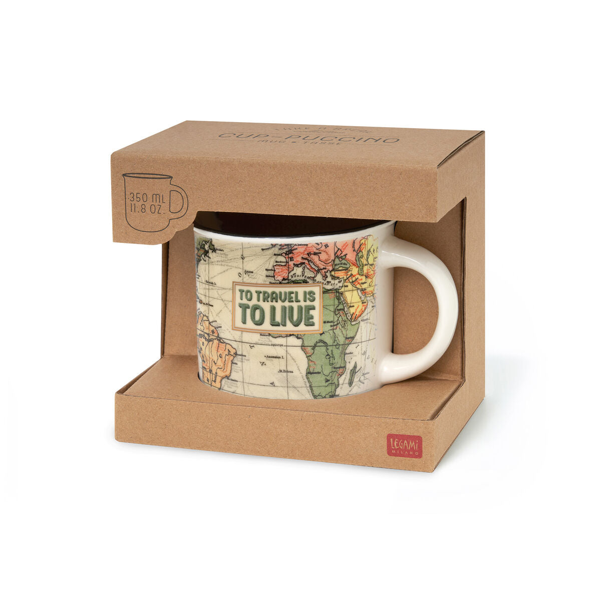 Legami - New Bone China Porcelain Kupa ile Seyahat-Themed Illustration. 350 ml capacity. ideal Gift Idea f